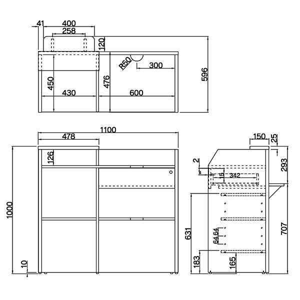 画像7: 【事業所様お届け 限定商品】追加棚板付・大小各2枚セット レジカウンターワイド1100 [ホワイト] レジ台 W1100×H1000 受付カウンター 大型 木製 (7)