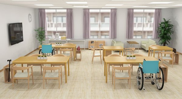 画像6: 【事業所様お届け 限定商品】介護用テーブル W1800xD900 ナチュラル 施設用 高さ調整 机 車椅子用 ダイニングテーブル 食卓 (有効脚内：高さMAX666mm) (6)