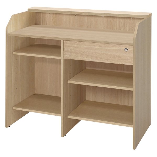 画像2: TEMPOシリーズ レジカウンター ワイド W1100 オーク 引出/荷物置台/鍵付き 木製 レジ機能充実の受付カウンター おしゃれ レジ台 店舗什器 会計 収納棚 PC POS対応【事業所様限定商品】 (2)