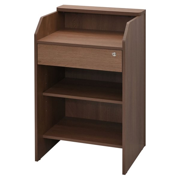 画像2: TEMPOシリーズ レジカウンター W600 ウォルナット 引出/荷物置台/鍵付き 木製 レジ機能充実の受付カウンター おしゃれ レジ台 店舗什器 会計 収納棚 PC POS対応【事業所様限定商品】 (2)